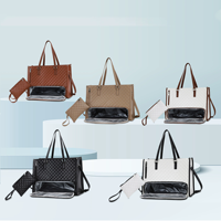 Sac fourre-tout et sac à déjeuner 2-en-1 en PU brodé avec fermeture éclair, design matelassé pour femme, grand sac à main convertible pour ordinateur portable et travail