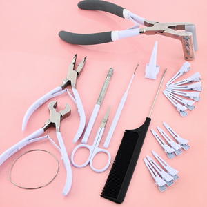 Kit d'outils professionnels pour extensions capillaires : Pince à micro-anneaux, Ouvre-perles, Crochet à boucles, Enfileur, Ciseaux - Product Image 1