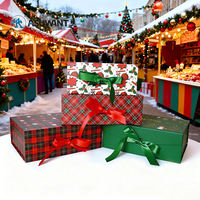 Emballage cadeau personnalisé Joyeux Noël Grand aimant Boîte pliante à ruban rabattable Boîte rigide en carton Fermeture magnétique Boîte cadeau