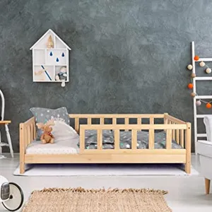 Letto per bambini con protezione anticaduta 80x180 cm struttura del letto in lattice in legno di pino per la casa bambini ragazzi e ragazze