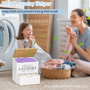 Laundry Detergent Pod <b>Storage</b> <b>Box</b> With Drawer Wooden Flip Top Cover Rectangle Shape Household Organizer For Wash Dry <b>Fold</b> - Product Image 4