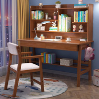 Escritorio de Estudio Ergonómico de Madera Maciza para Niños con Estantería Integrada y Gestión de Cables para Dormitorio u Oficina en Casa