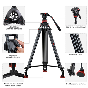 Trípode de cámara portátil profesional Soporte de cabeza fluida de aluminio para videocámara/<span class=keywords><strong>DSLR</strong></span> Trípode de video nuevo y mejorado - Product Image 2