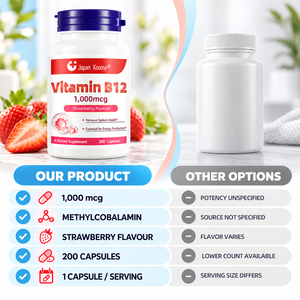 Ingrédients personnalisés Shecome Vitamine B12 1000 mcg Complément alimentaire pour soutenir la santé du système nerveux chez les adultes Capsules de vitamine B12 - Product Image 4