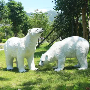 주문을 받아서 만들어진 수지 실물 크기 백색 견면 벨벳 놓이는 성숙한 북극곰 동상 거대한 곰 조각품