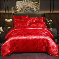 Parure de draps quatre pièces en satin jacquard polyester/coton biologique 300 fils, housse de couette de luxe pour mariage, taille Queen, ensemble en satin de soie
