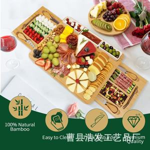Planche à fromage en bambou rétractable, planche à découper pour fruits et pain, plateau de service pour fêtes et desserts avec ensemble couteau et fourchette - Product Image 3