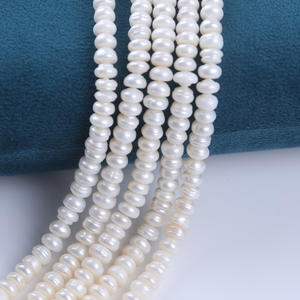 Vente en gros de perles de culture d'eau douce naturelles plates blanches de 18 cm 5-6 mm pour collier ou bracelet DIY - Product Image 2