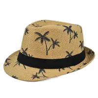 Шляпа соломенная с кокосовым деревом для мужчин и женщин, Панама с короткими полями, Пляжная шапка от солнца, лето 2021