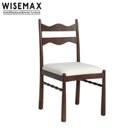 WISEMAX FURNITURE Chaise de cuisine et de restaurant en bois de frêne couleur noyer rétro américain avec dossier en lin blanc crème pour villa et hôtel