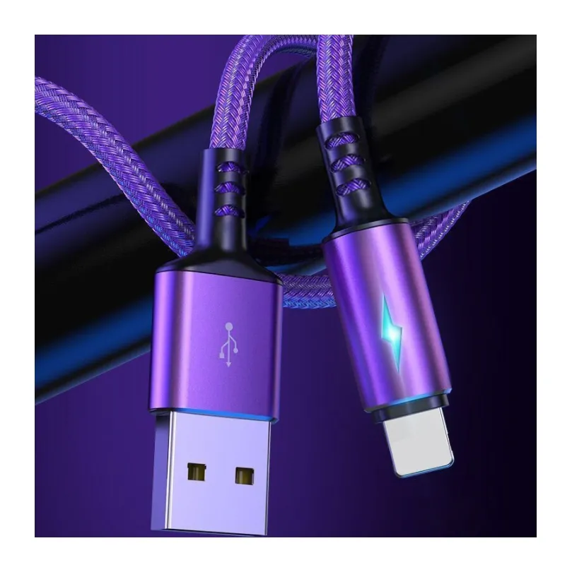 Intelligent lightingSafe fast charging cable type-c, Braided lightning with lights type c fast cable