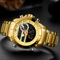 Jam Tangan Naviforce 9163 NF9163 Fashion Digital Quartz Dual Display Stainless Steel Tahan Air dengan Fitur Tanggal untuk Pria Relojes Uhr