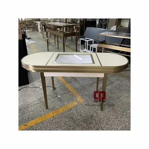 Роскошный магазин ювелирных изделий, Овальный металлический стол из нержавеющей стали, витрина для демонстрации ювелирных изделий