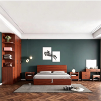 Meubles de chambre à coucher en bois élégants et contemporains, multifonctionnels, en mélamine, résistants à l'humidité, en MDF, avec rangement, lit king-size, lit queen-size, lit double