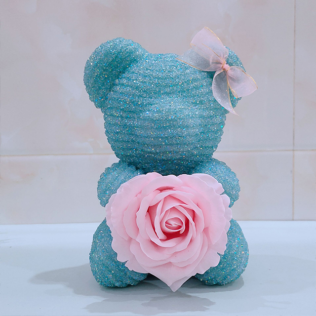23cm lac bleu cristal diamant ours avec fleur