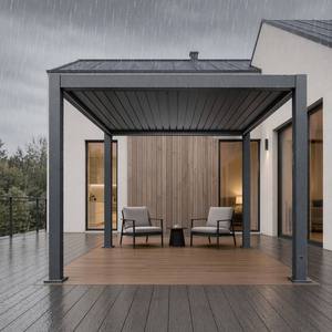 Pergola extérieure moderne en aluminium sur mesure, vente directe d'usine, toit à lames orientables manuel/motorisé, imperméable, bioclimatique, résistant aux jours de pluie - Product Image 4