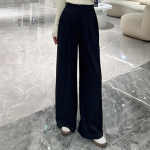 Pantalons larges pour femmes 2025 - Pantalons drapés taille haute |   Vêtements de bureau décontractés, résistants aux plis, couleur personnalisable, vente en gros - Product Image 6