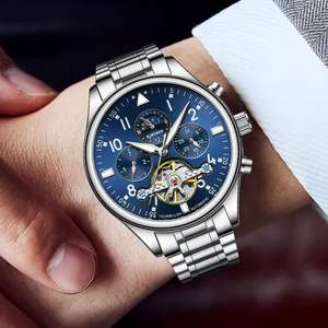 Orologio Meccanico Automatico da Uomo J125, Multifunzione con <span class=keywords><strong>Timer</strong></span>, 3 Lancette, Cassa Traforata, Impermeabile, in Acciaio Inossidabile con Tourbillon - Product Image 6