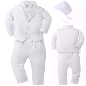 Tenues de baptême personnalisées pour garçons, ensembles pour bébés garçons, cadeaux de baptême, costumes blancs avec chemise habillée, <span class=keywords><strong>pantalon</strong></span>, broderie croix - Product Image 2