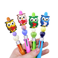 Stylo à bille multicolore à perles sur le thème de la hibou, vente en gros, stylo à bille en PVC à perles pour l'école, le bureau et la papeterie