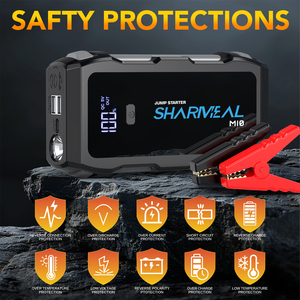 12В портативный аварийный бустер с накачкой в шинах, воздушный компрессор, светодиодный свет, автомобильный пусковой аккумулятор - Product Image 2