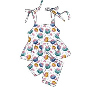 Vente en gros usine : Ensembles de vêtements pour bébés filles, style anglais, imprimé léopard, antibactériens, comprenant short, combinaison à bretelles et combinaison à volants - Product Image 2