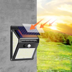 Lampu Taman surya 150LED, lampu dinding tenaga surya Sensor gerakan, lampu taman luar ruangan 3 mode
