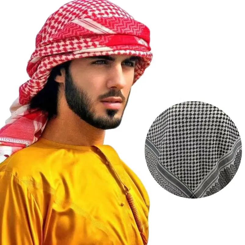 JYL-Customization Wholesale Arab Men Turban Dubai Saudi Muslim Keffiyeh Shemagh Scarf With 4 Side Fringes Support For Custom