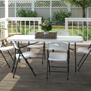 Tavolo in Plastica Solida Impermeabile da 6 Piedi, Gambe Fisse, Impilabile Ideale <span class=keywords><strong>per</strong></span> l'esposizione di merci, buffet, <span class=keywords><strong>mercatini</strong></span> e raduni. - Product Image 3