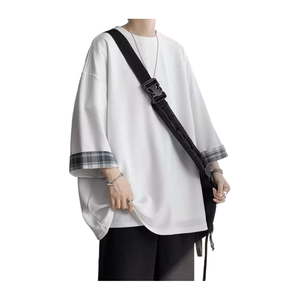 T-Shirt Oversize Primavera-Estate per Uomo e <span class=keywords><strong>Donna</strong></span> 2XL, <span class=keywords><strong>Stile</strong></span> Coreano, Ampia e Casual a Quadri, Maniche Corte, Bianca, Lunghezza Extra - Product Image 3