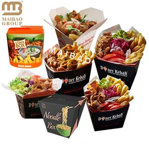 Caja de embalaje de doner kebab de fondo redondo personalizado caja de fideos chinos de papel desechable para llevar 16oz 26oz 32oz contenedor de comida para llevar