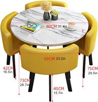Ensemble de Salle à Manger Moderne 4 Places Noir Métal Miroir Carton Plateau en Verre Piètement en Bois pour Extérieur Restaurant Salon Petite Table en Marbre