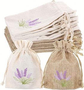 Sachets de lavande vides en coton avec cordon de serrage, pochettes brodées en lin 10x14cm pour cadeaux de mariage et rangement de bijoux - Product Image 1