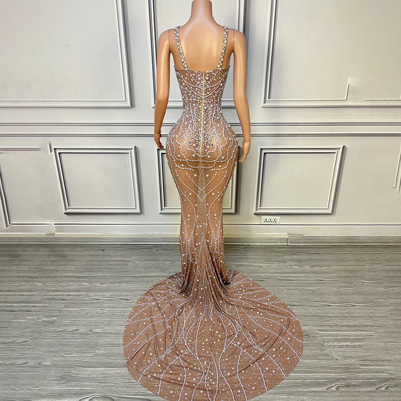 Evening Dresses Diamond Dress Long to Floor Rhinestone Luxury for Birthday