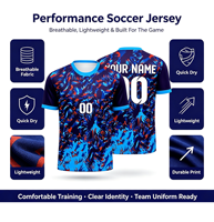 Usine OEM ODM, maillot de football personnalisé pour hommes, bleu et rouge, imprimé abstrait, manches courtes, pour équipe de football