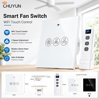 Ventilador de Techo Inteligente Chuyun con Wifi, Interruptor de Ventilador Inteligente Tuya con Wifi para UE y Reino Unido, con RF de 433 Mhz, Compatible con Alexa/Asistente de Google