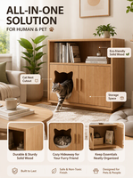 Table de chevet en bois pour chat, design cohabitation humain-animal, avec maisonnette cachée, meuble pour animaux de compagnie en pin massif pour salon