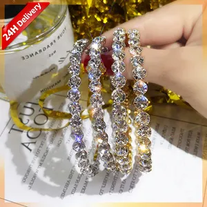 Whohovvinci — boucles d'oreilles hypoallergéniques, avec strass scintillants, or 18k, 60mm, grandes créoles de 7cm, en cristal