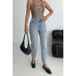 Mom Fit Jeans Breathable <b>Denim</b> <b>Trousers</b> Plus Size Casual Print Pencil Straight Baggy Styles Vintage Fashion Holes XS XXL for All - Product Image 2