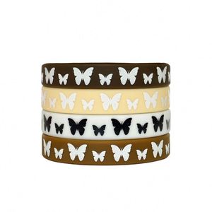 สายรัดข้อมือซิลิโคนลายการ์ตูนผีเสื้อ พิมพ์โลโก้และข้อมูล กันน้ำ สายรัดข้อมือยางสำหรับโปรโมชั่น - Product Image 1