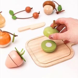 Ensemble de découpe de fruits éducatif pour enfants sur le thème de la forêt en bois naturel Montessori, pièces décoratives en bois, ensemble de sacs à fruits pour enfants - Product Image 2