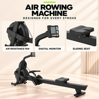 Rameur pliable avec résistance à air, volant d'inertie, moniteur numérique, siège coulissant et sangles de pieds pour un entraînement cardio complet du corps