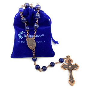 Rosario Cattolico con Perline di Giada Lazurite, Medaglia Miracolosa Cristiana e Croce, Realizzato con Pietre Naturali Blu <span class=keywords><strong>Navy</strong></span> - Product Image 6