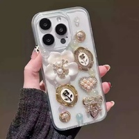 Coque de téléphone pour femme en TPU antichoc avec nœud papillon en strass et cœur, style coréen INS, pour iPhone 18, avec perles 3D adhésives et motif tulipe