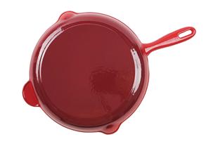 Poêle en fonte émaillée avec poignée d'assistance et doubles becs verseurs, intérieur émaillé blanc, compatible four, induction et gaz - Product Image 5