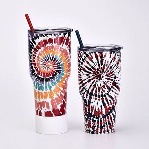 Gobelet isotherme en acier inoxydable 30 oz avec couvercle, poignée et paille, motif floral tie-dye coloré, pour café et eau, idéal pour la voiture, les voyages et les fêtes - Product Image 4