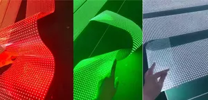 หน้าจอฟิล์มคริสตัล LED สำหรับติดผนังวีดีโอผนังกระจกโปร่งใส RGB ขนาด6มม. ผนังวิดีโอ