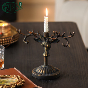 European <b>Style</b> Deer <b>Head</b> Candle Holder Antique Bronze Finish For Birthday Table Decorations - Product Image 1