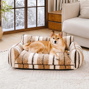 Cama para Mascotas de Felpa a Rayas al por Mayor, Diseño Plegable y Lavable, Sofá Rectangular Grueso para Uso en Todas las Estaciones, para Perros y Gatos - Product Image 2
