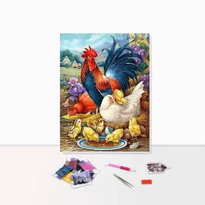 DIY Diamant Peinture Animal Poussin Famille 5d Diamant Peinture Kits complets de forage pour débutants